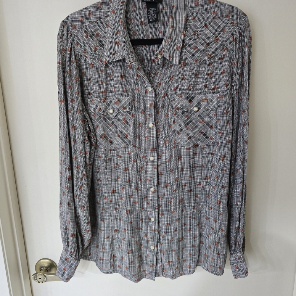 Gray and Brown Plaid Button-Up Shirt